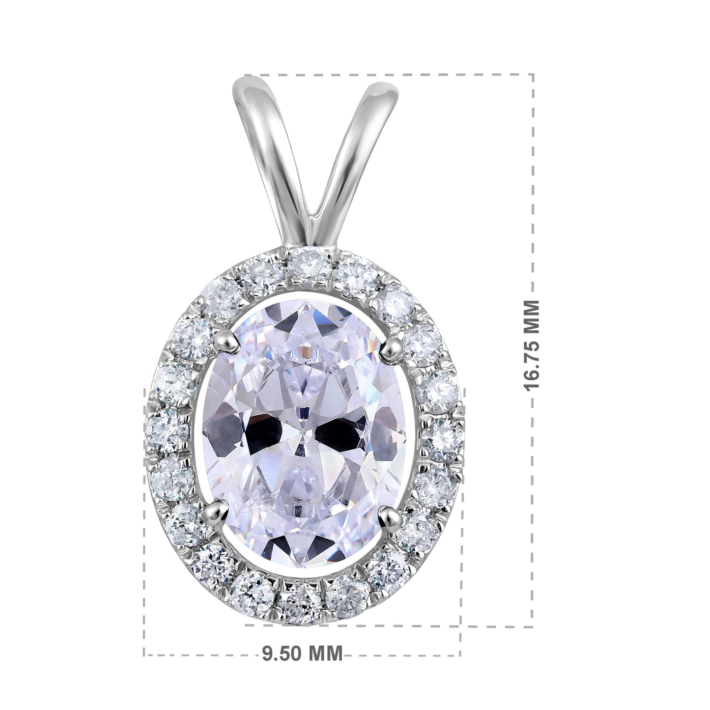 Solid Gold 2.3ct Natural Diamond w/ Cubic Zirconia April Oval Pendant