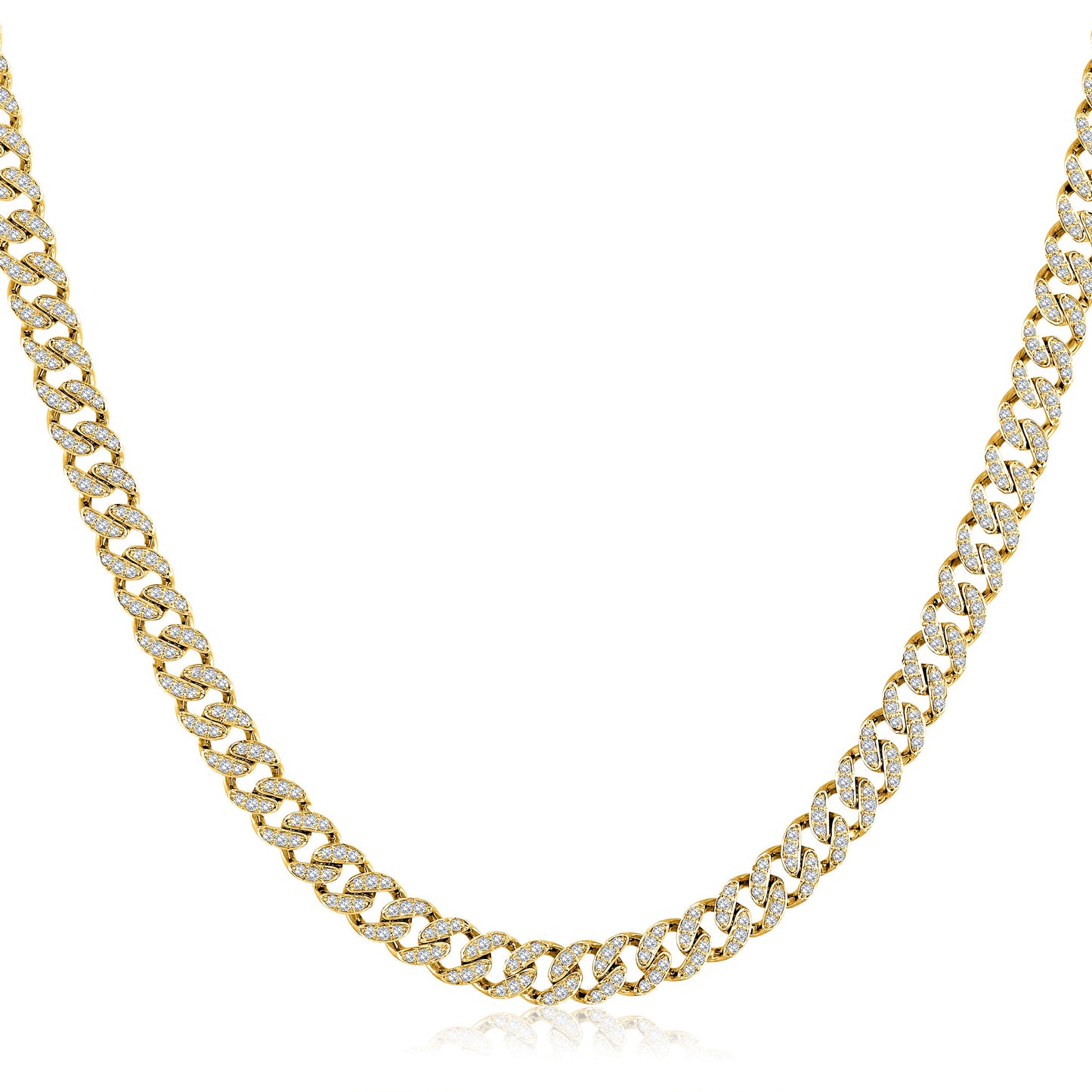 Solid Gold 3ct Natural Diamond 5mm Cuban Link Chain Necklace