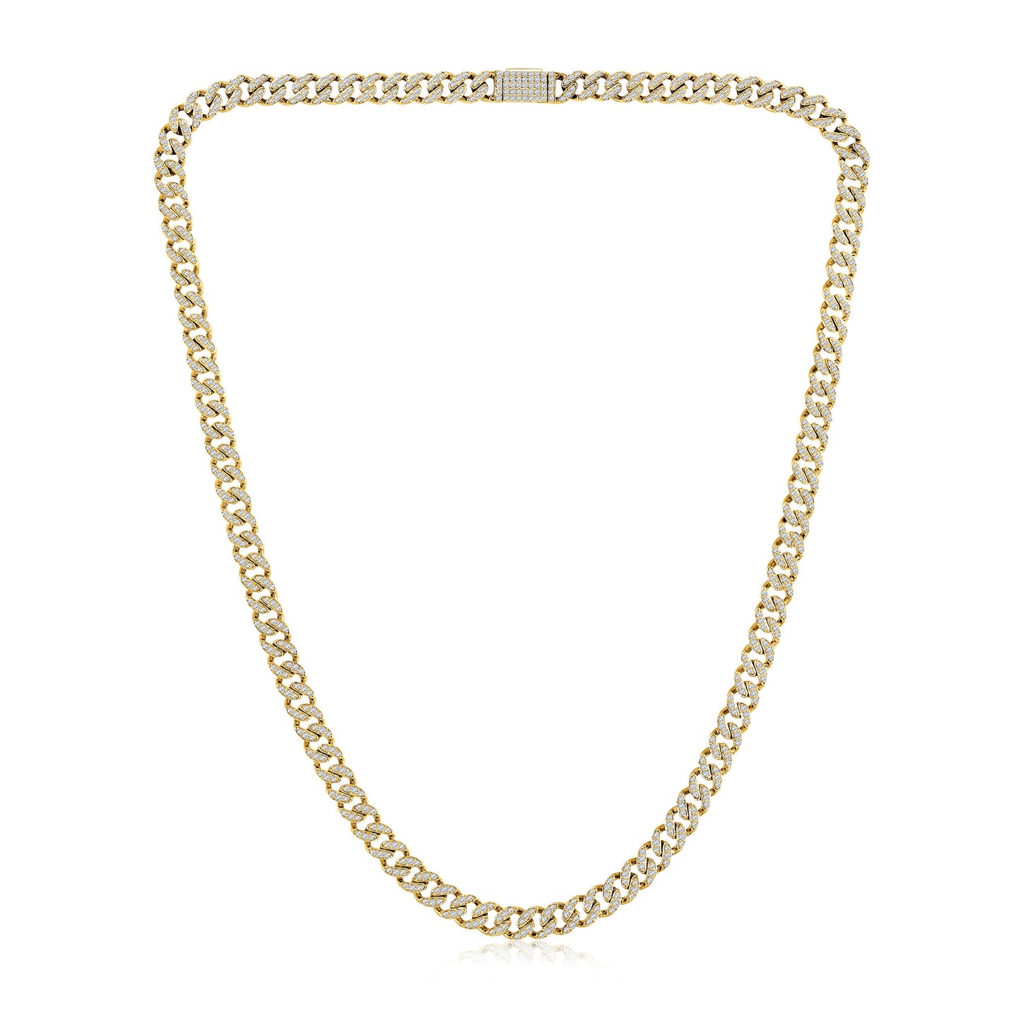 Solid Gold 3ct Natural Diamond 5mm Cuban Link Chain Necklace