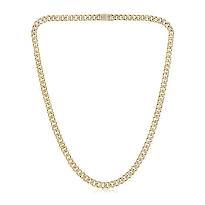 Solid Gold 3ct Natural Diamond 5mm Cuban Link Chain Necklace