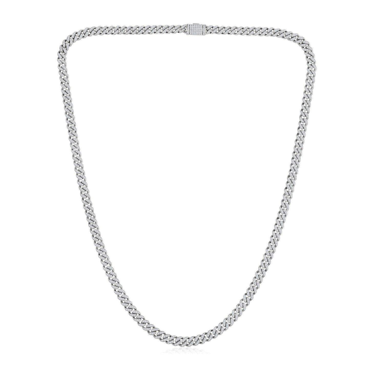 Solid Gold 1.8ct Natural Diamond 4.2mm Cuban Chain Link Necklace