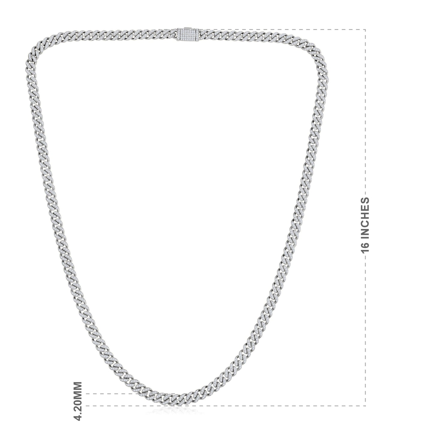 Solid Gold 1.8ct Natural Diamond 4.2mm Cuban Chain Link Necklace