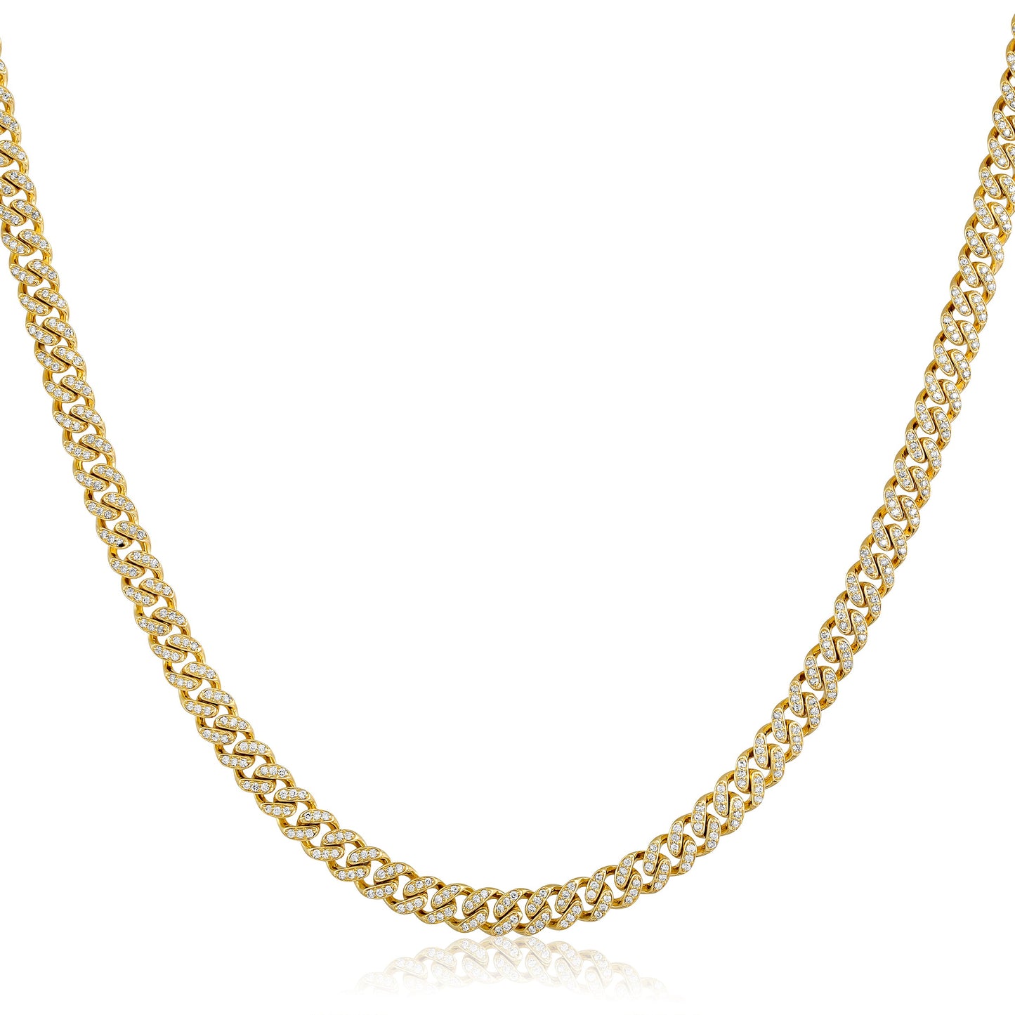 Solid Gold 1.8ct Natural Diamond 4.2mm Cuban Chain Link Necklace