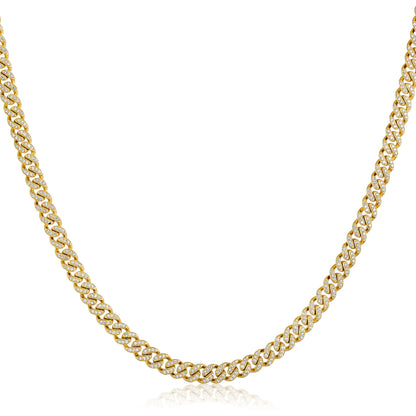 Solid Gold 1.8ct Natural Diamond 4.2mm Cuban Chain Link Necklace