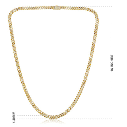 Solid Gold 1.8ct Natural Diamond 4.2mm Cuban Chain Link Necklace