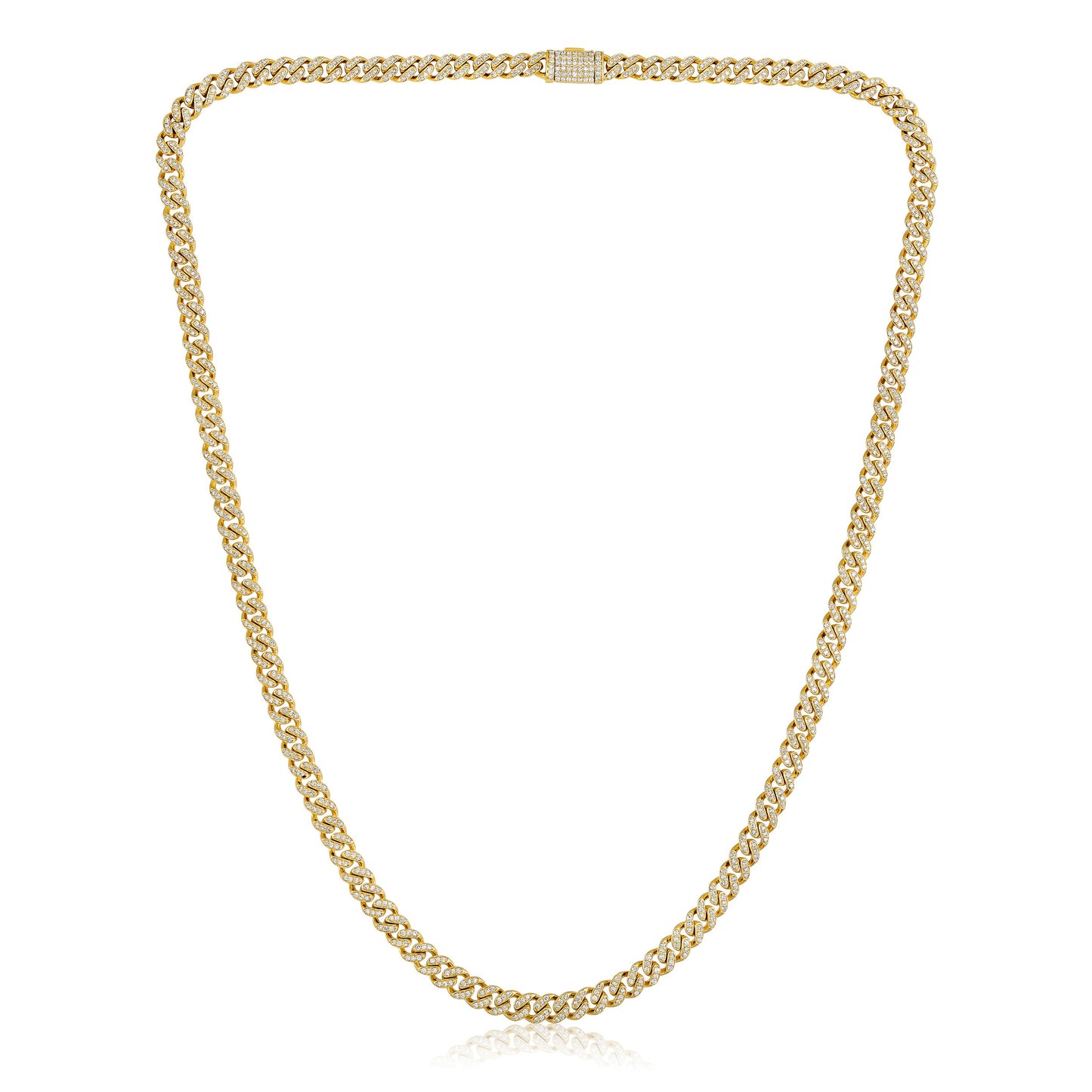Solid Gold 1.8ct Natural Diamond 4.2mm Cuban Chain Link Necklace