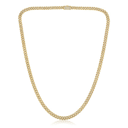 Solid Gold 1.8ct Natural Diamond 4.2mm Cuban Chain Link Necklace