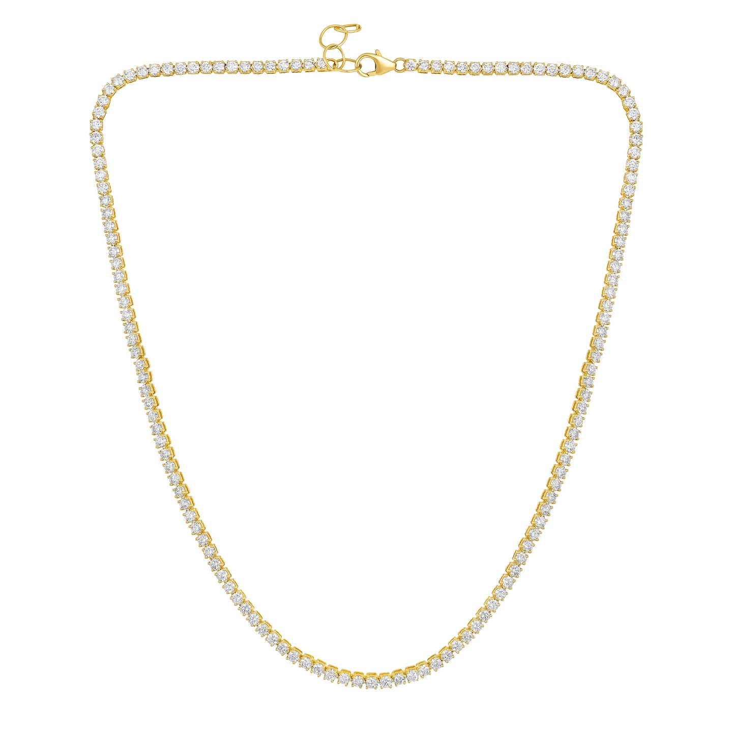 Solid Gold 6.1ct Natural Diamond 2.5mm 4 Prong Tennis Necklace