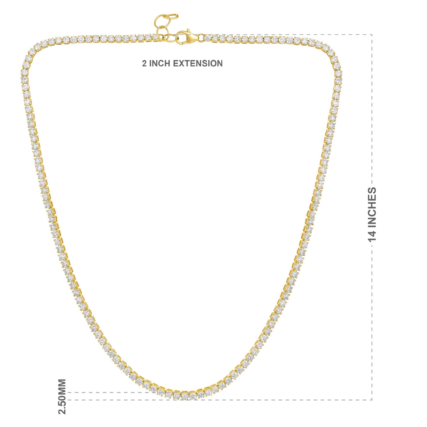 Solid Gold 6.1ct Natural Diamond 2.5mm 4 Prong Tennis Necklace