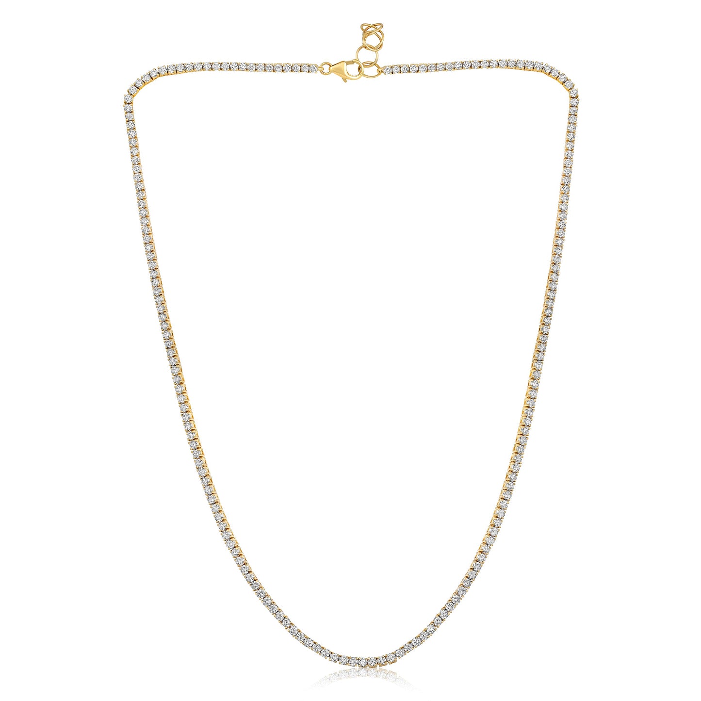 Solid Gold 5ct Natural Diamond 2.1mm 4 Prong Tennis Necklace