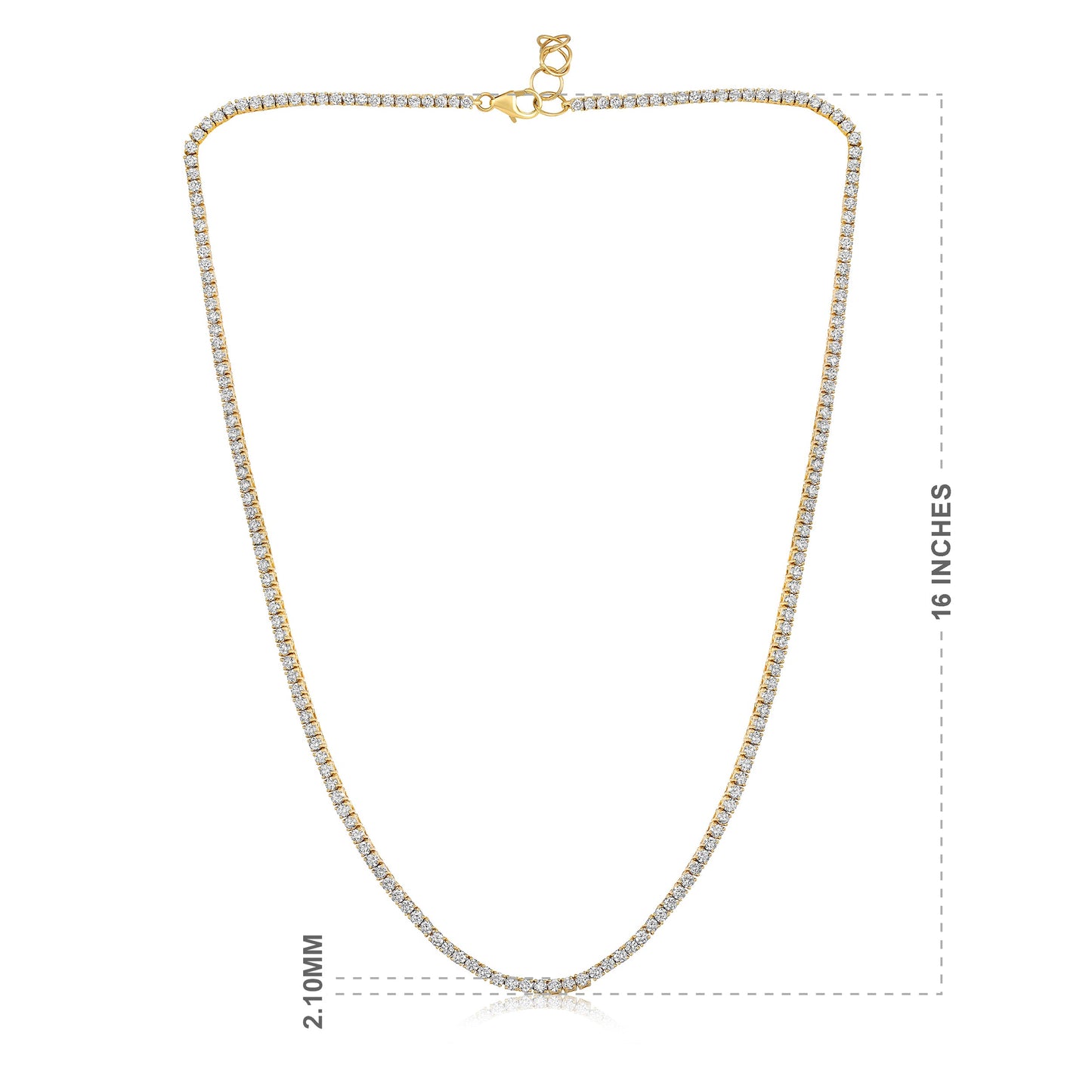 Solid Gold 5ct Natural Diamond 2.1mm 4 Prong Tennis Necklace
