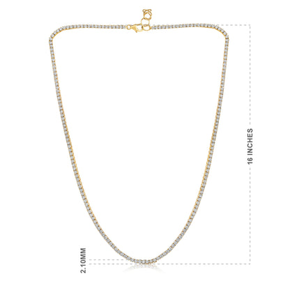 Solid Gold 5ct Natural Diamond 2.1mm 4 Prong Tennis Necklace