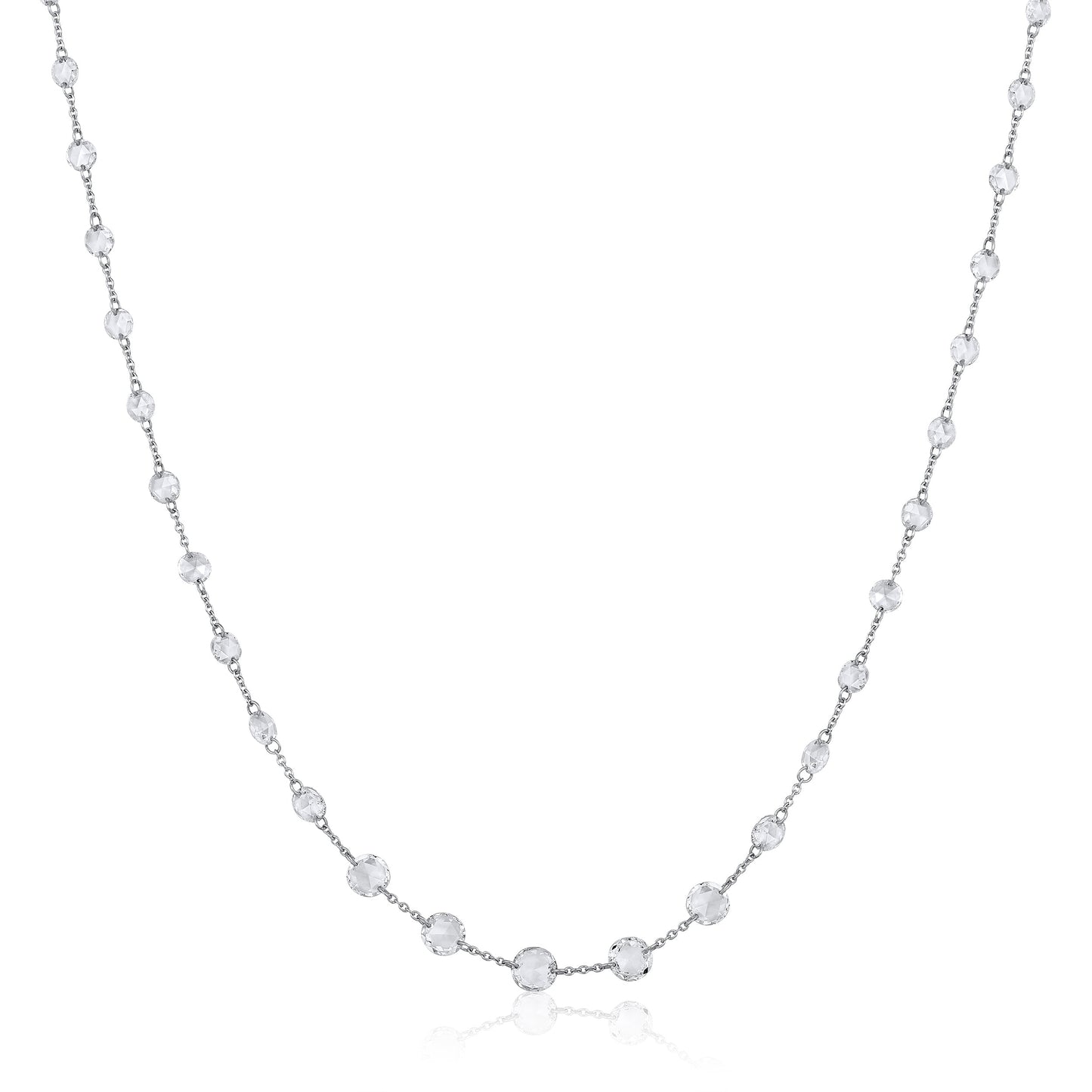 Solid Gold 3.7ct Natural Diamond Rose-Cut Round Tennis Necklace