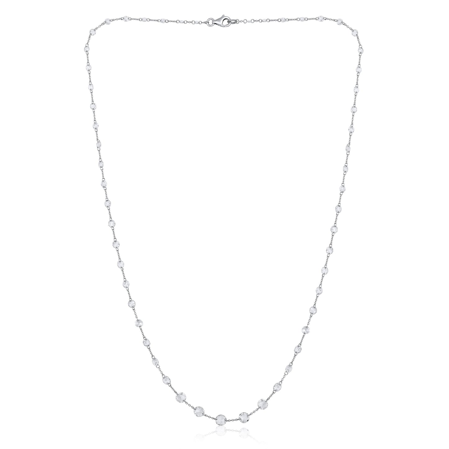Solid Gold 3.7ct Natural Diamond Rose-Cut Round Tennis Necklace