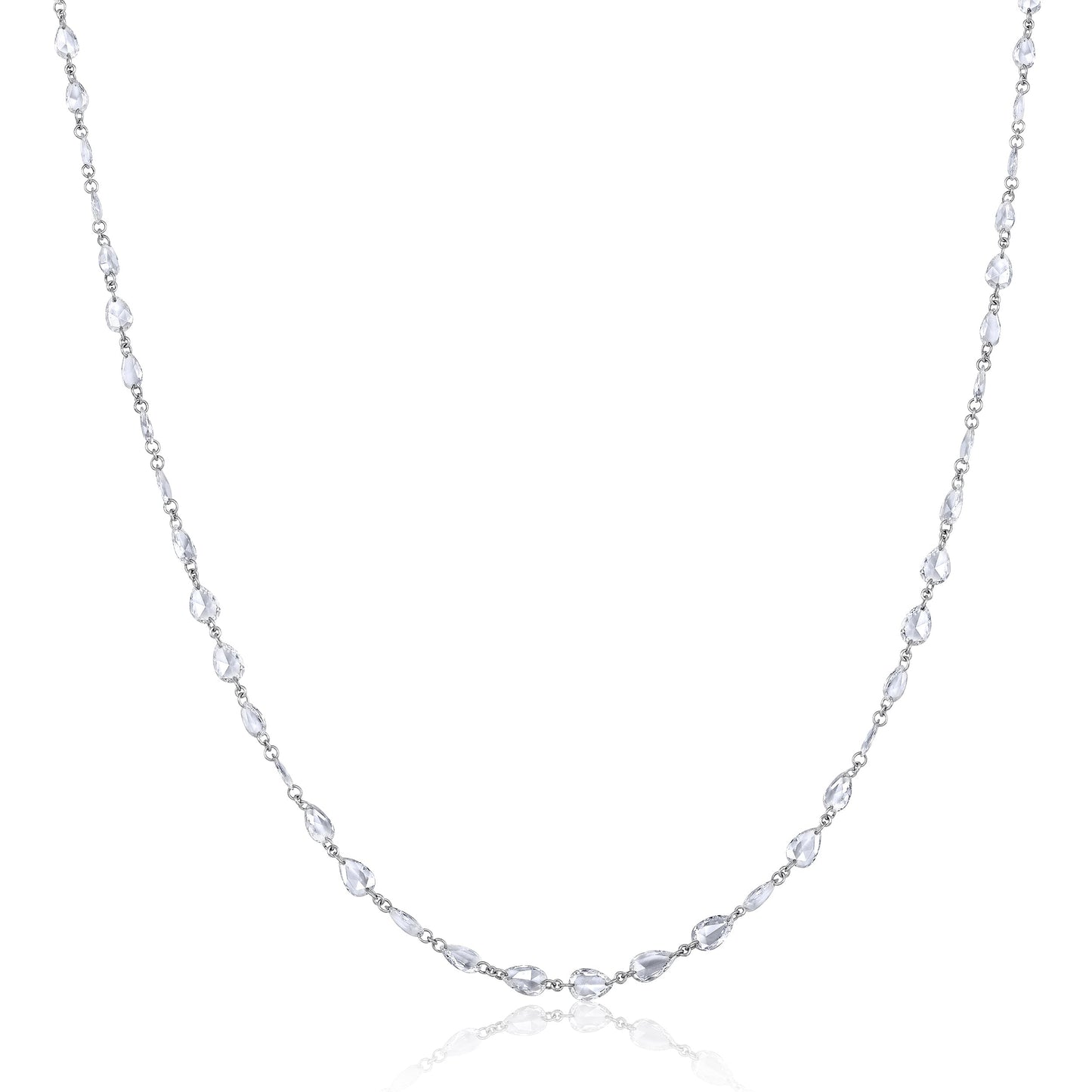 Solid Gold 5.64ct Natural Diamond Rose-Cut Pear Tennis Necklace