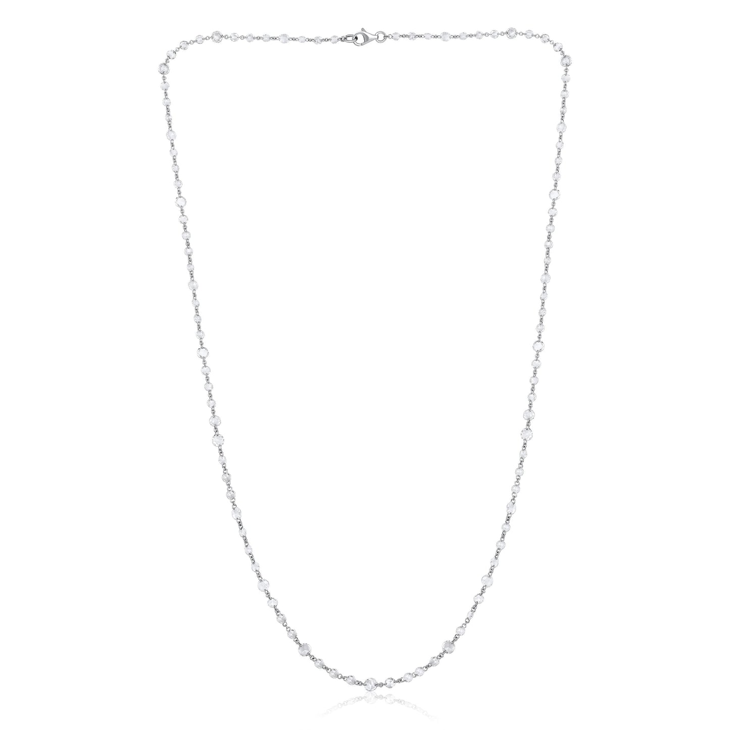 Solid Gold 5ct Natural Diamond Rose-Cut Round Tennis Chain Necklace