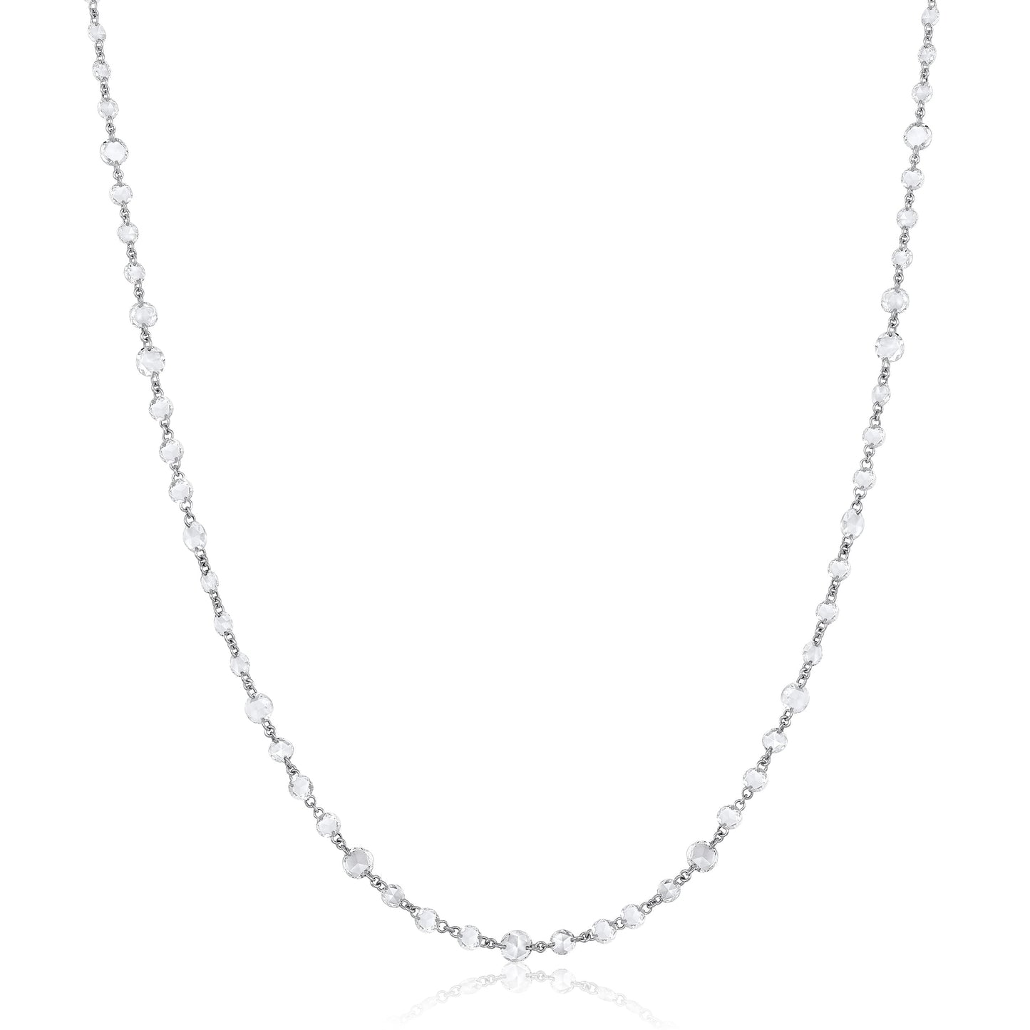 Solid Gold 5ct Natural Diamond Rose-Cut Round Tennis Chain Necklace