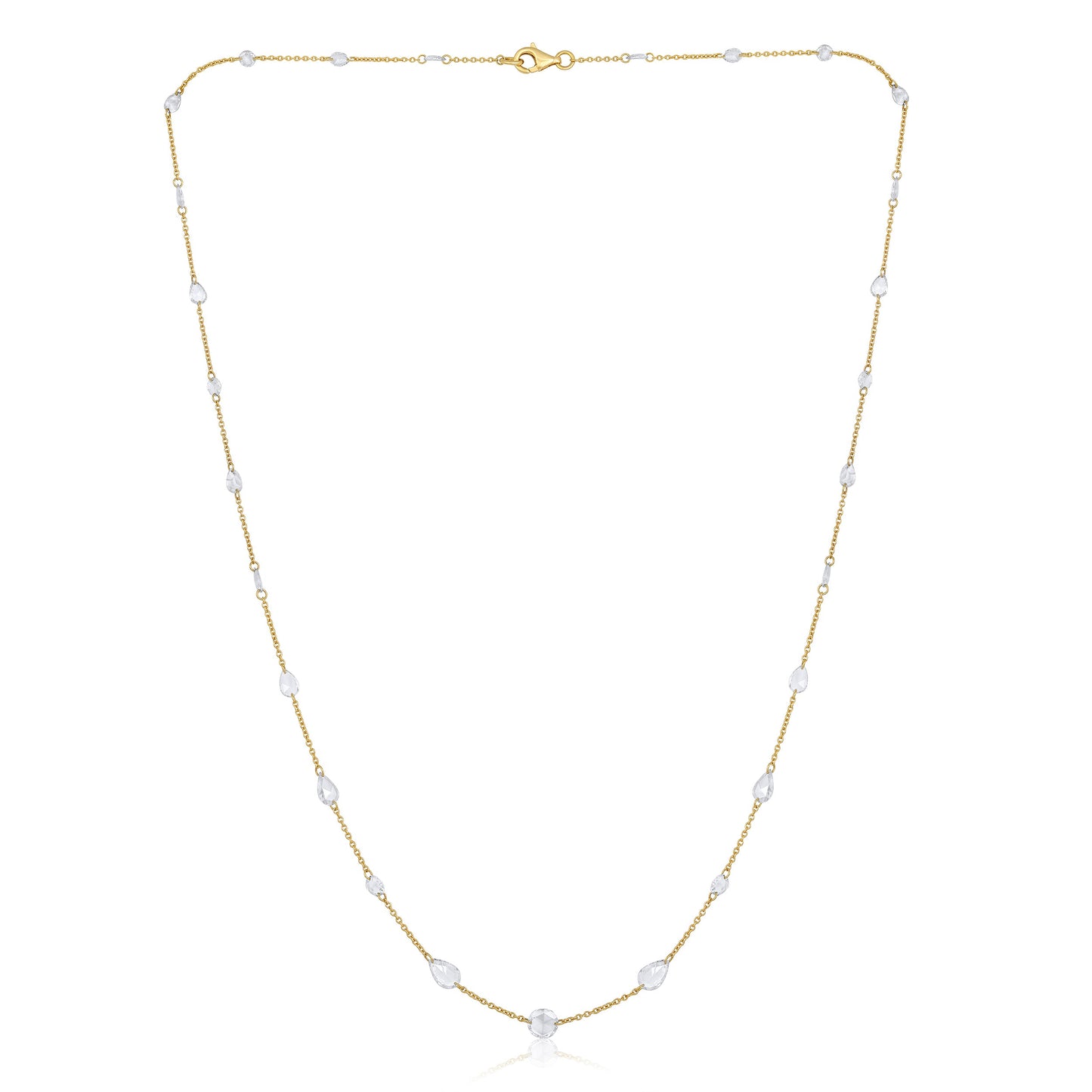 Solid Gold 2.6ct Natural Diamond Rose-Cut Pear Round Tennis Necklace