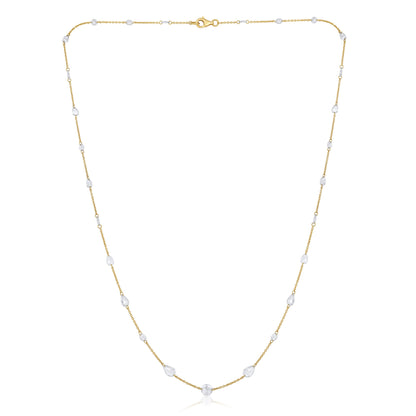 Solid Gold 2.6ct Natural Diamond Rose-Cut Pear Round Tennis Necklace