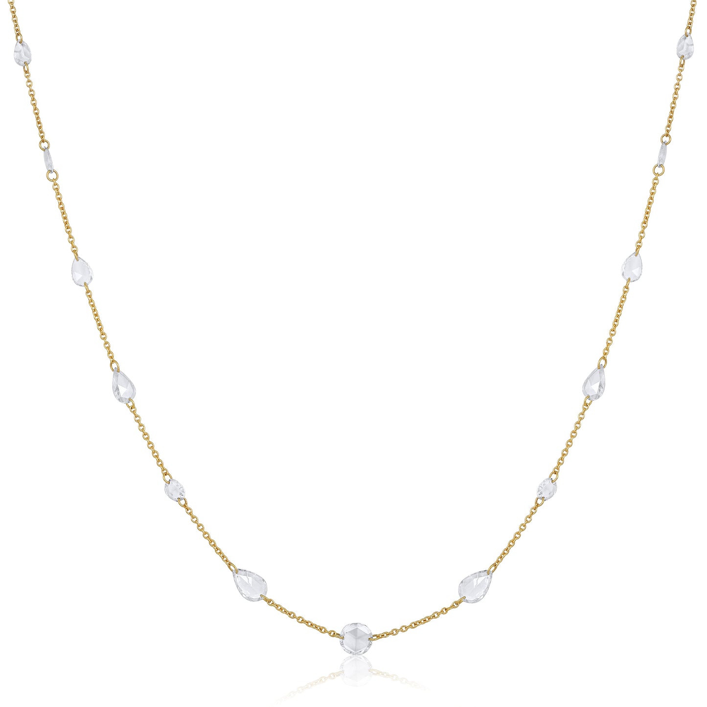 Solid Gold 2.6ct Natural Diamond Rose-Cut Pear Round Tennis Necklace