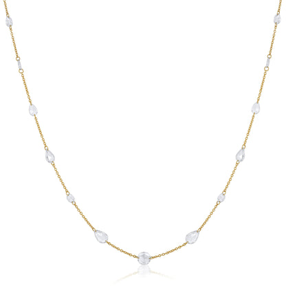 Solid Gold 2.6ct Natural Diamond Rose-Cut Pear Round Tennis Necklace