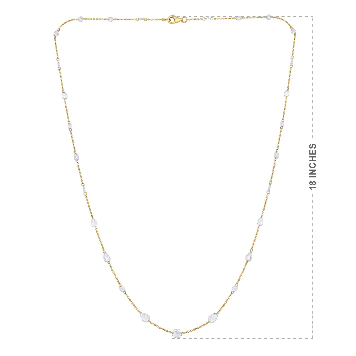 Solid Gold 2.6ct Natural Diamond Rose-Cut Pear Round Tennis Necklace