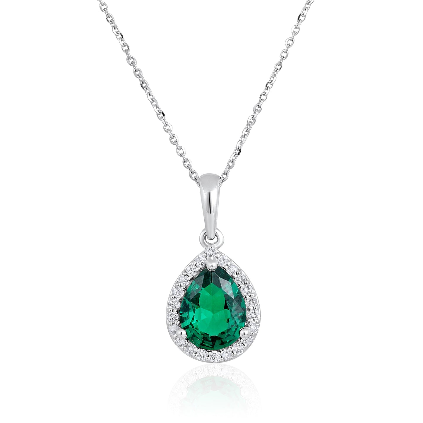 Solid Gold 1.55ct Natural Diamond w/ Emerald Pear Necklace