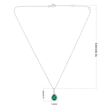 Solid Gold 1.55ct Natural Diamond w/ Emerald Pear Necklace