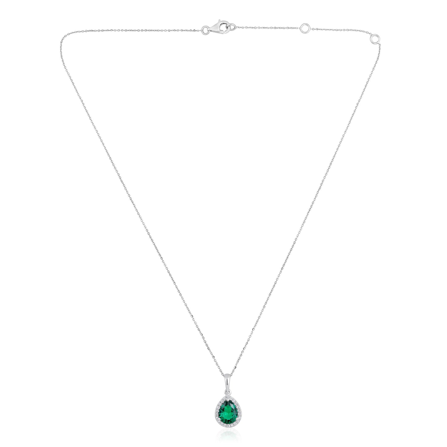 Solid Gold 1.55ct Natural Diamond w/ Emerald Pear Necklace