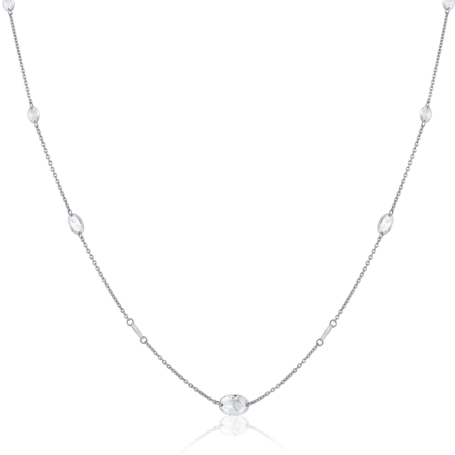 Solid Gold 1.7ct Natural Diamond Rose-Cut Oval Tennis Necklace