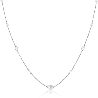 Solid Gold 1.7ct Natural Diamond Rose-Cut Oval Tennis Necklace