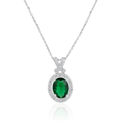 Solid Gold 1.8ct Natural Diamond w/ Emerald Oval X Necklace