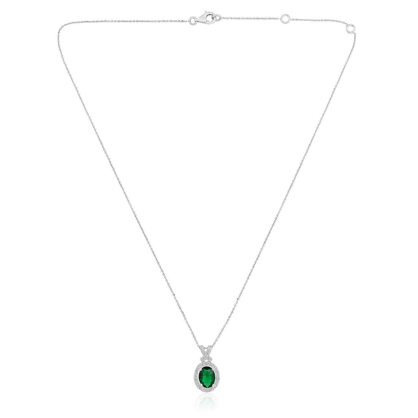 Solid Gold 1.8ct Natural Diamond w/ Emerald Oval X Necklace