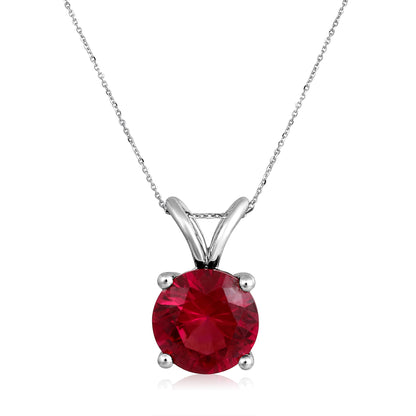 Solid Gold 4.24ct Ruby Round Solitaire Necklace