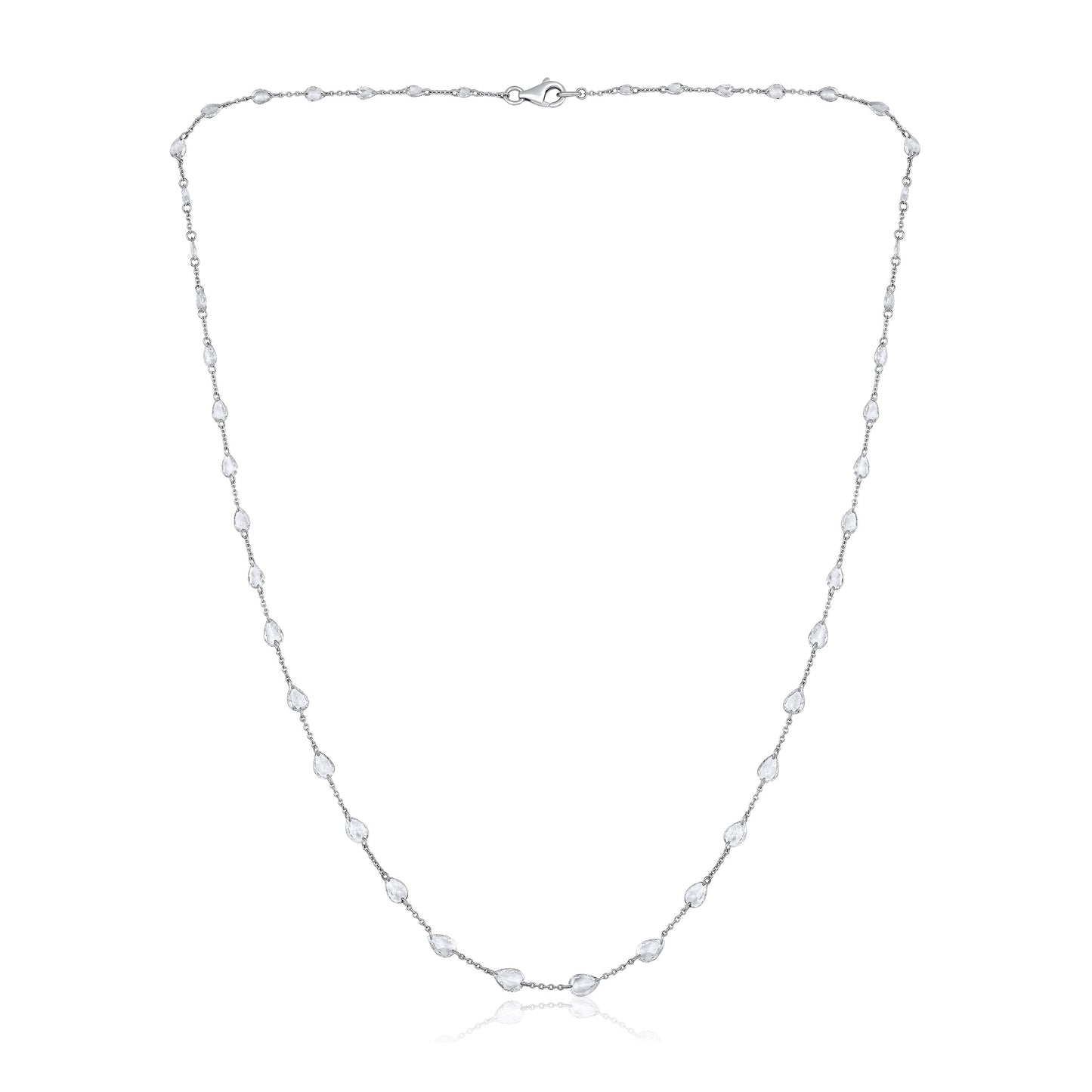Solid Gold 3.5ct Natural Diamond Rose-Cut Pear Tennis Necklace