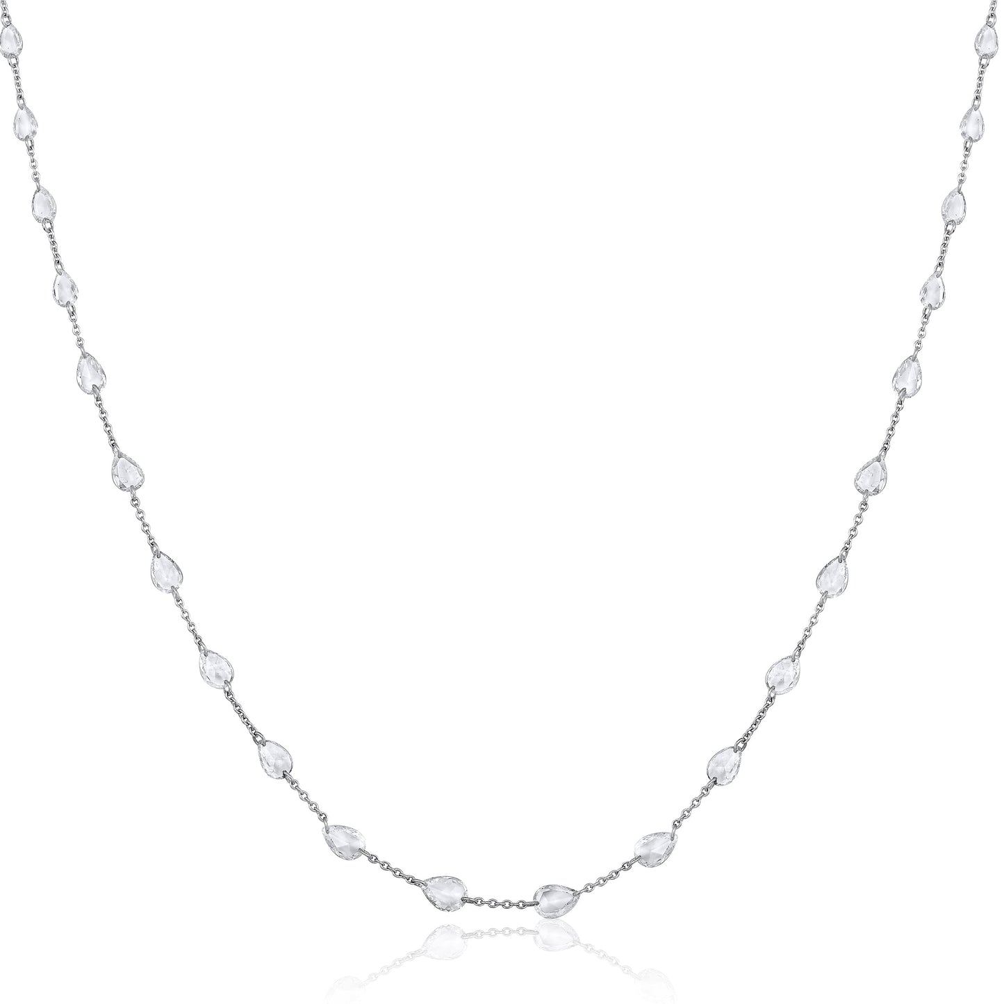 Solid Gold 3.5ct Natural Diamond Rose-Cut Pear Tennis Necklace