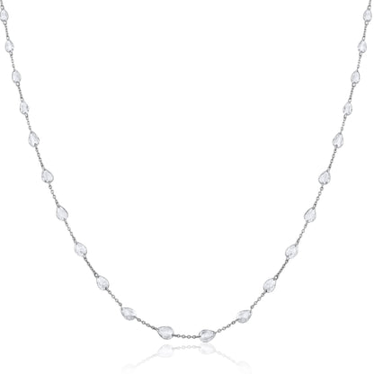 Solid Gold 3.5ct Natural Diamond Rose-Cut Pear Tennis Necklace