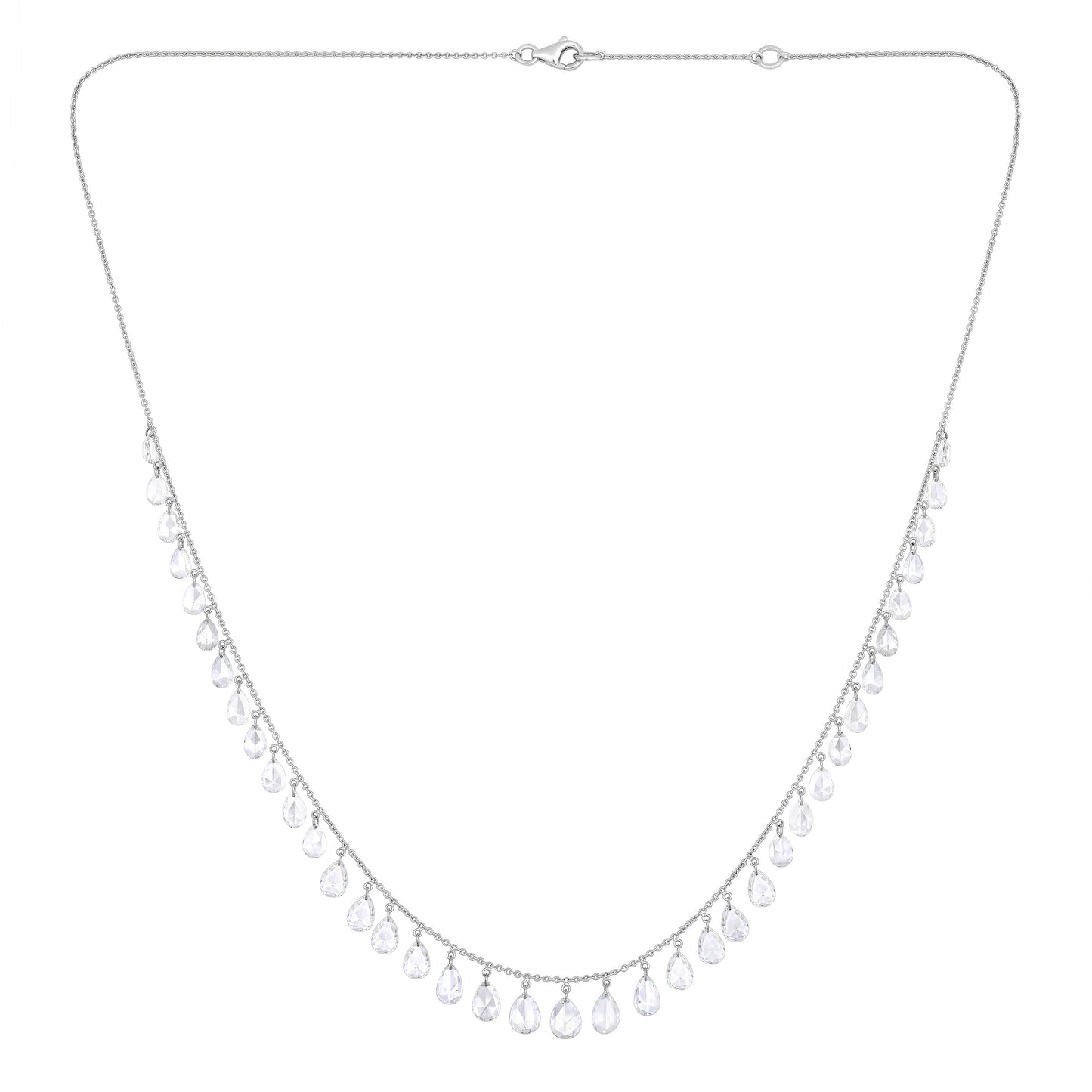 Solid Gold 6ct Natural Diamond Rose-Cut Pear Dangle Fringe Necklace
