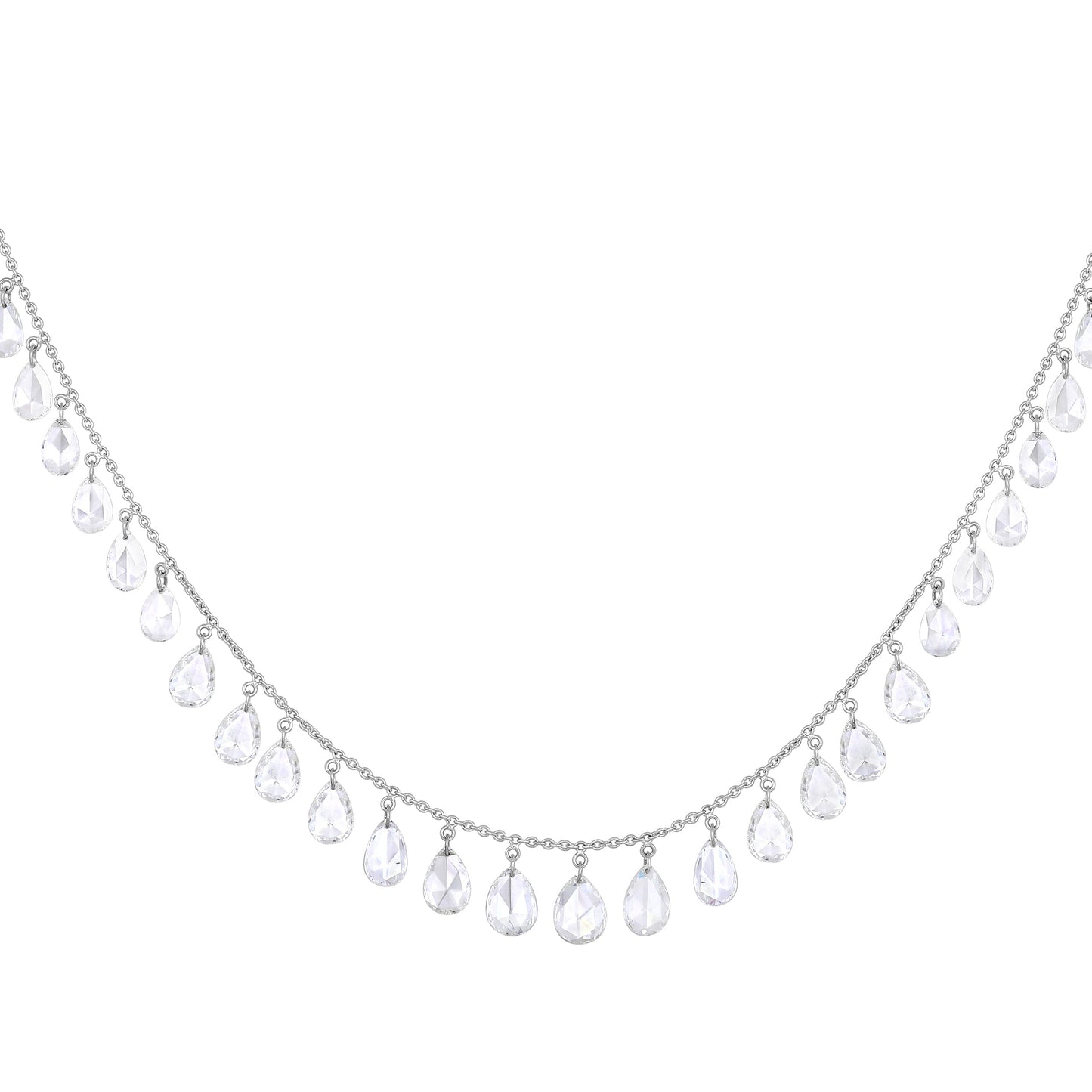 Solid Gold 6ct Natural Diamond Rose-Cut Pear Dangle Fringe Necklace