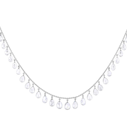 Solid Gold 6ct Natural Diamond Rose-Cut Pear Dangle Fringe Necklace