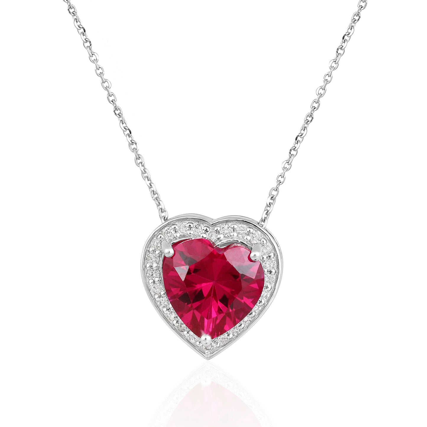 Solid Gold 3.3ct Natural Diamond w/ Ruby Heart Halo Necklace