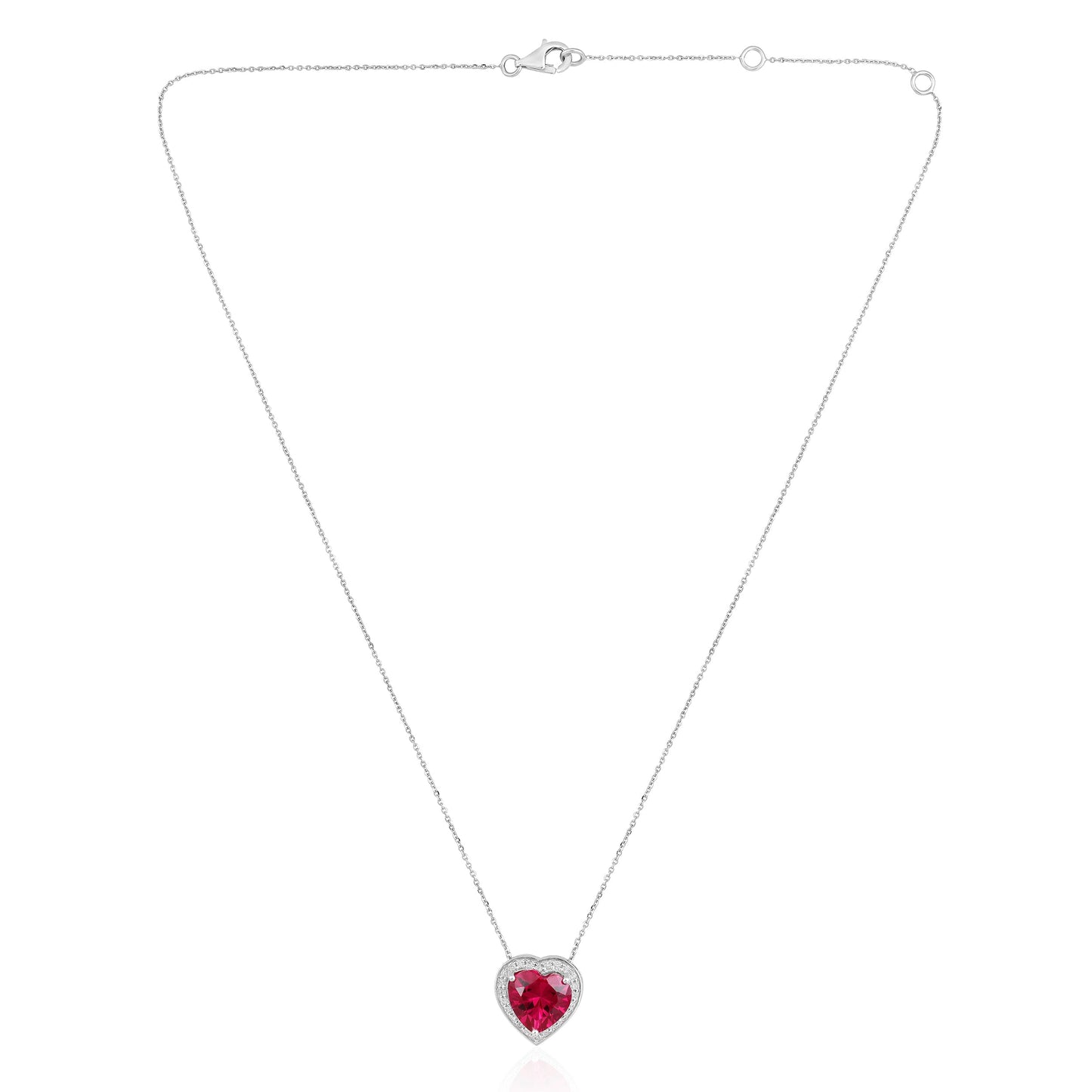 Solid Gold 3.3ct Natural Diamond w/ Ruby Heart Halo Necklace