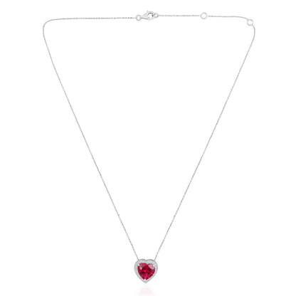 Solid Gold 3.3ct Natural Diamond w/ Ruby Heart Halo Necklace