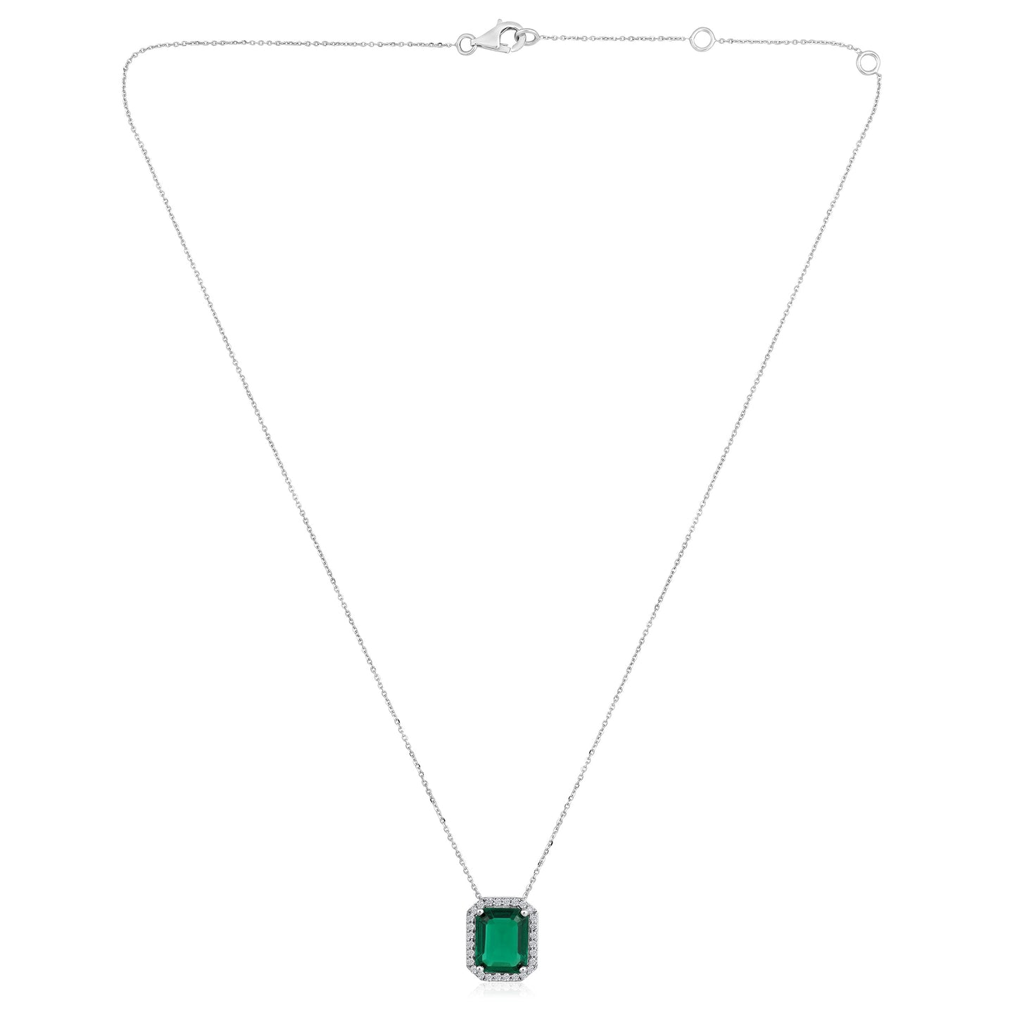 Solid Gold 3.64ct Natural Diamond w/ Emerald Necklace