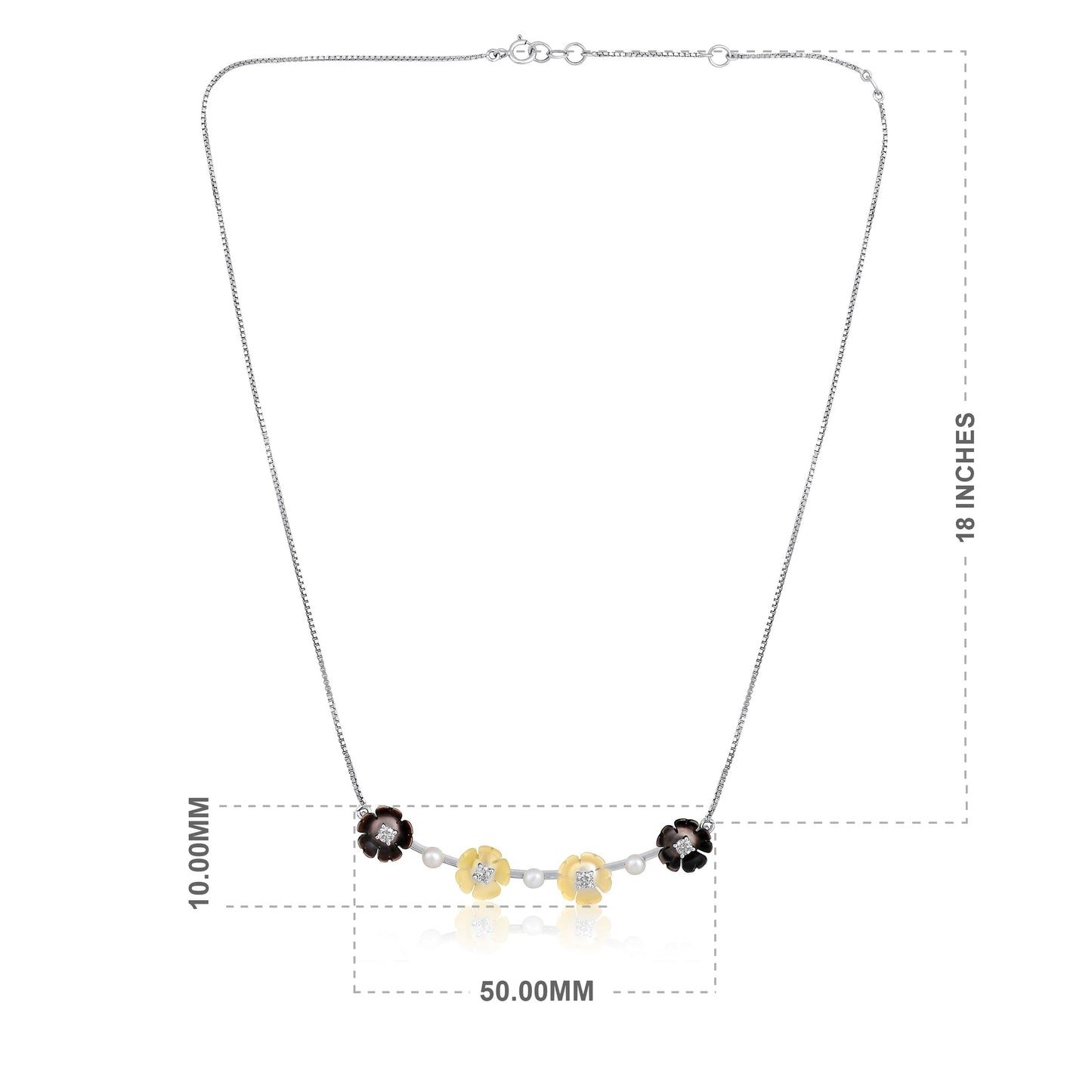 Solid Gold 3.9ct Natural Diamond w/ Pearls Black Flower Necklace