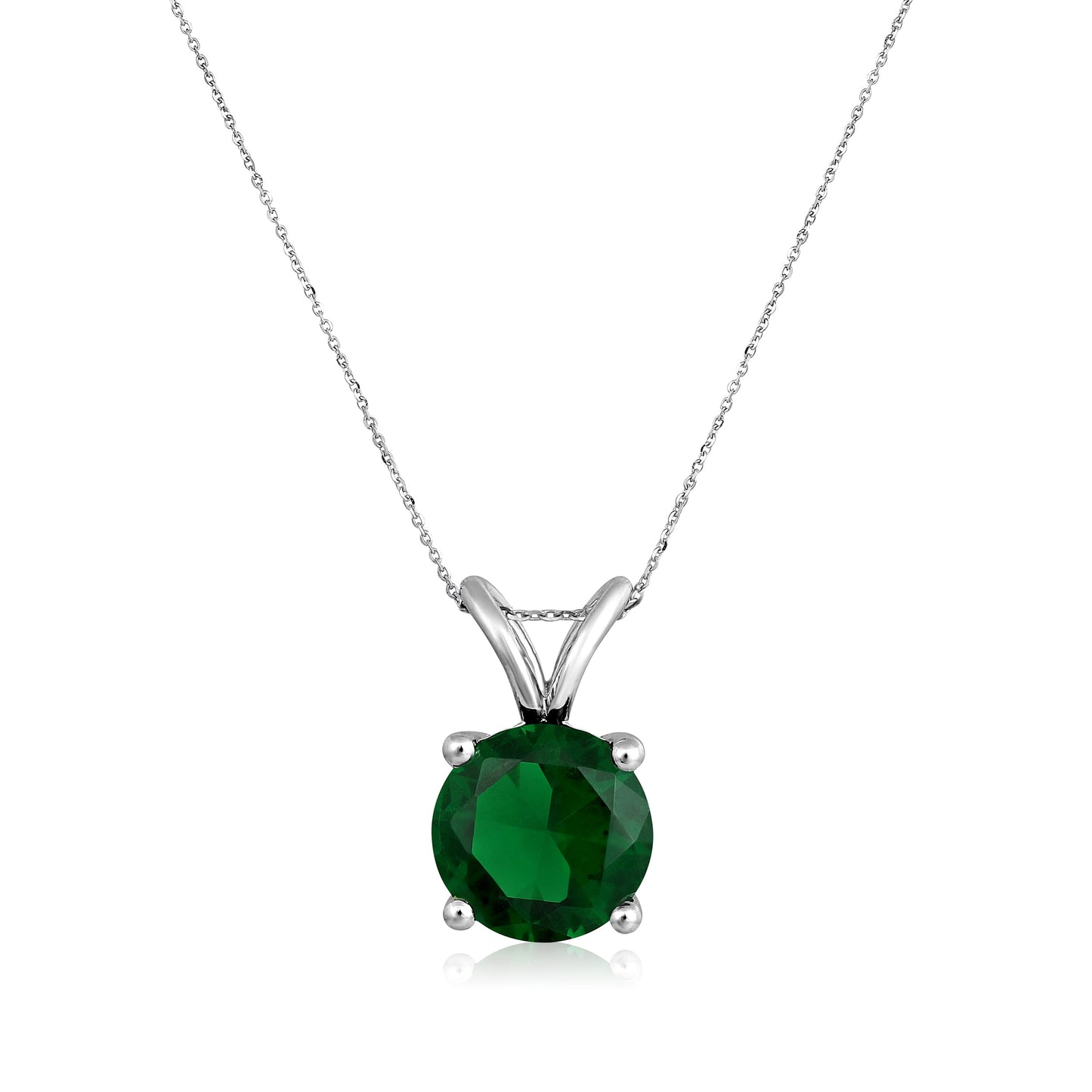 Solid Gold 2.9ct Emerald Round Solitaire Necklace