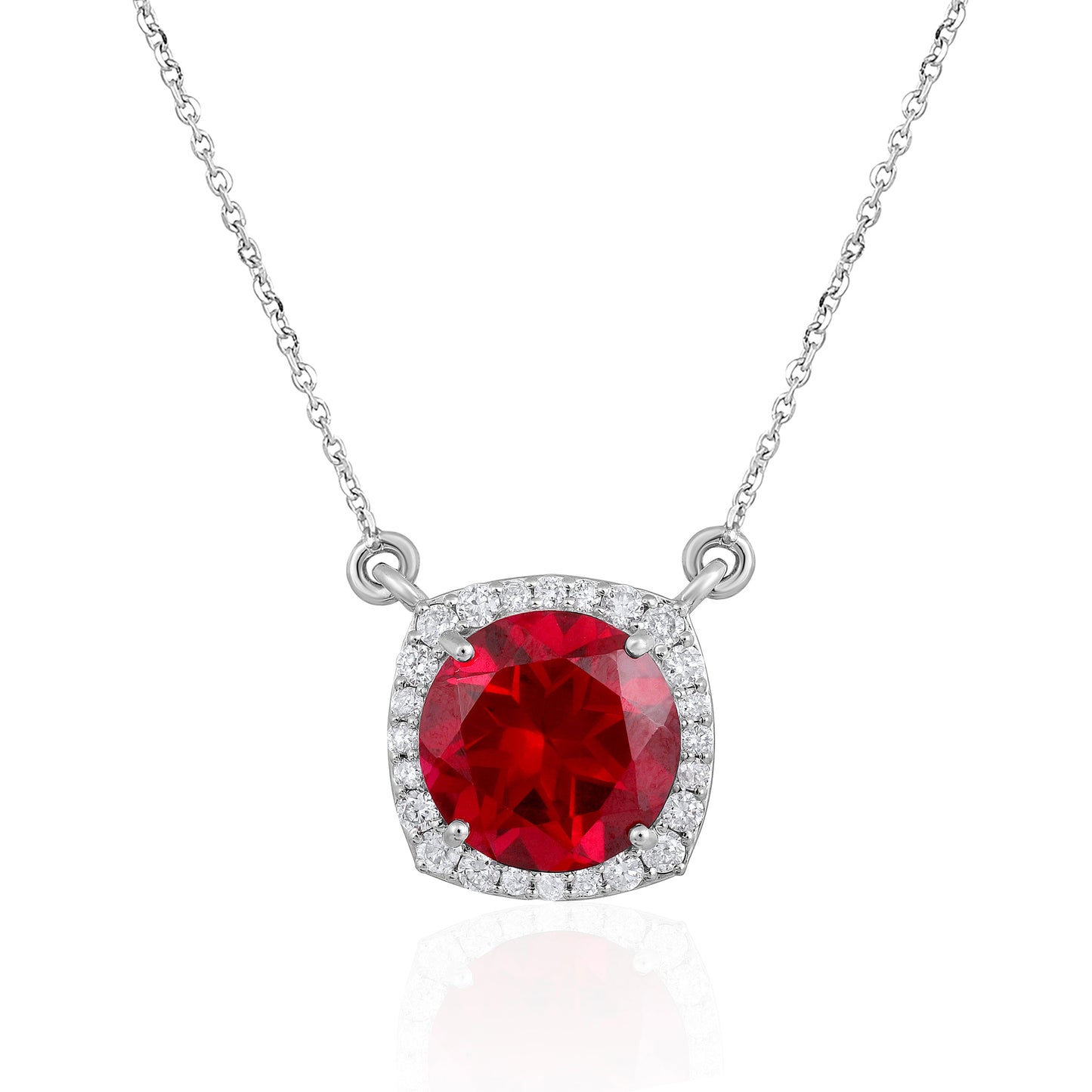Solid Gold 5.6ct Natural Diamond w/ Ruby Round Necklace