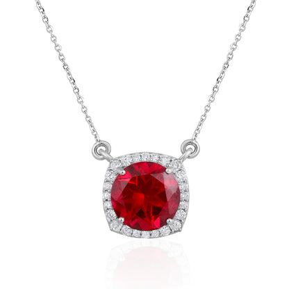 Solid Gold 5.6ct Natural Diamond w/ Ruby Round Necklace