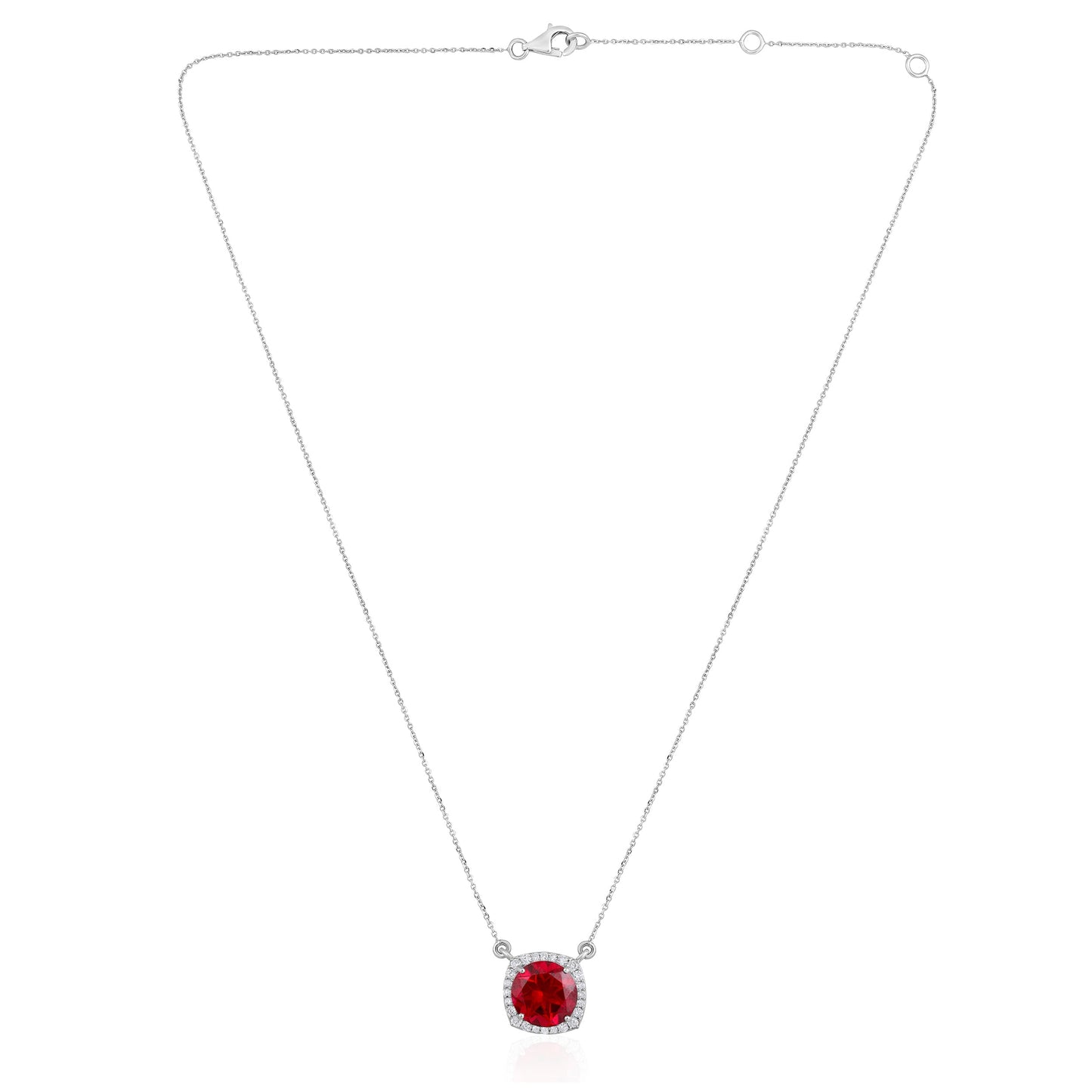Solid Gold 5.6ct Natural Diamond w/ Ruby Round Necklace