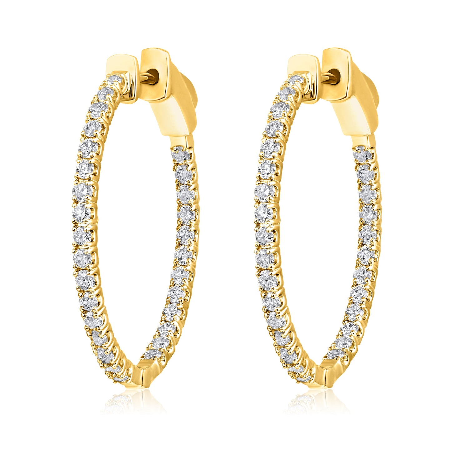 Solid Gold 1ct Natural Diamond Oval Inside Out 26mm Hoop Earrings
